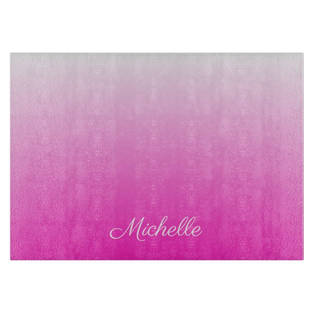 Personalized two-tone gradient ombre hot pink cutting board (Front)