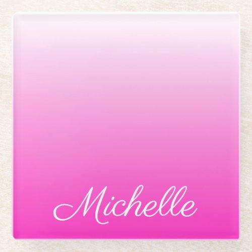 Personalized two_tone gradient ombre hot pink glass coaster