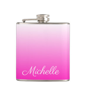 Personalized two-tone gradient ombre hot pink hip flask