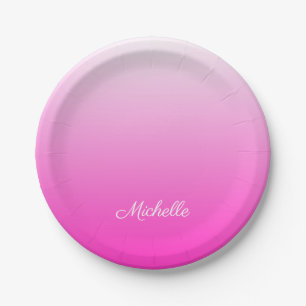 Personalized two-tone gradient ombre hot pink paper plates