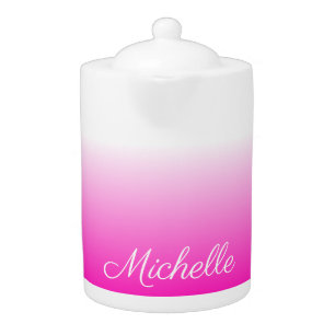 Personalized two-tone gradient ombre hot pink teapot