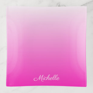 Personalized two-tone gradient ombre hot pink trinket tray