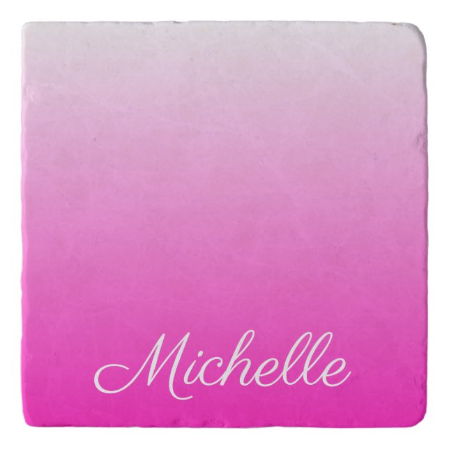 Personalized two-tone gradient ombre hot pink trivet (Front)
