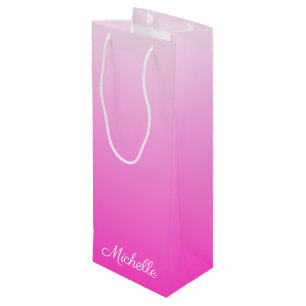 Personalized two-tone gradient ombre hot pink wine gift bag