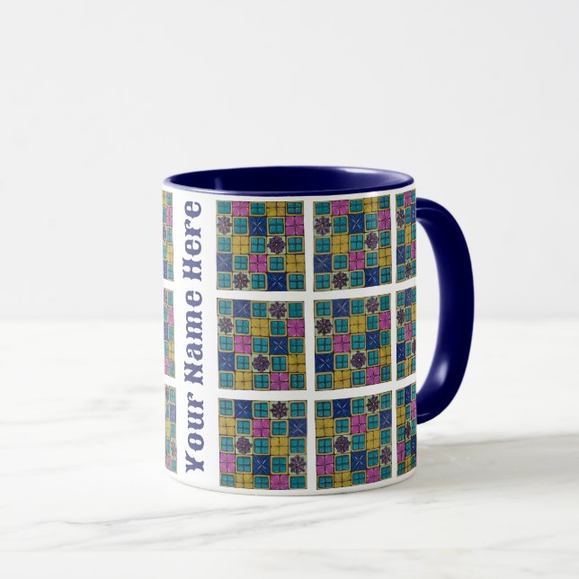 Personalized Two-tone mug | Mediterranean Tile (Front Right)