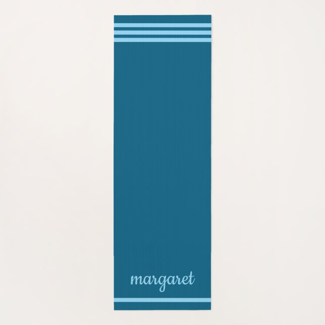 Personalized two-toned blues front & back stripes yoga mat (Back)