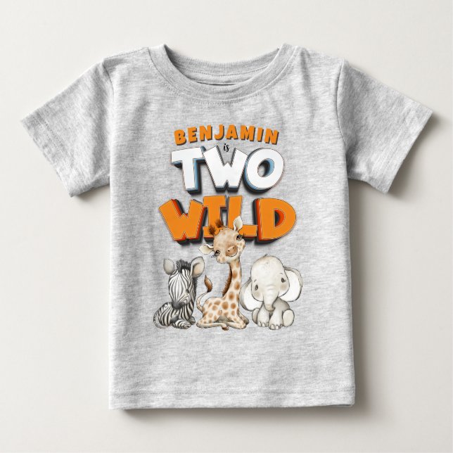 Personalized Two Wild Comics Safari 2nd Birthday Baby T-Shirt (Front)