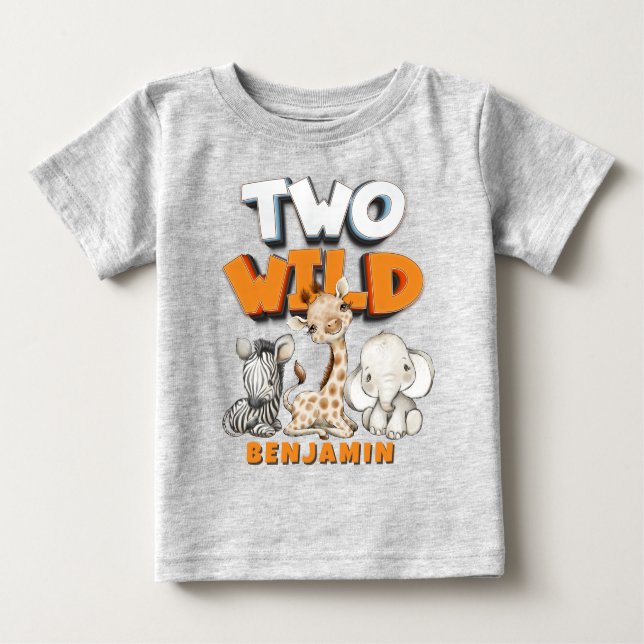 Personalized Two Wild Comics Safari 2nd Birthday Baby T-Shirt (Front)