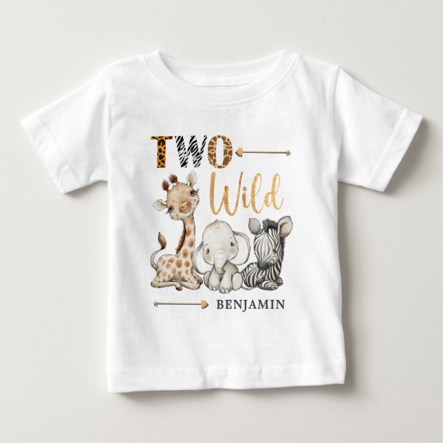 Personalized Two Wild Safari First Birthday Baby B Baby T-Shirt (Front)