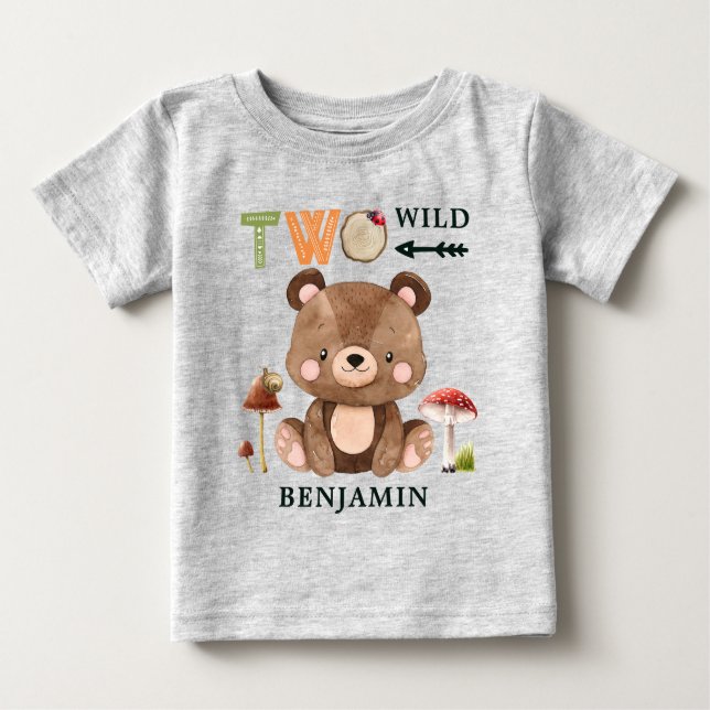 Personalized Two Wild Woodland 2nd Birthday Baby T-Shirt (Front)