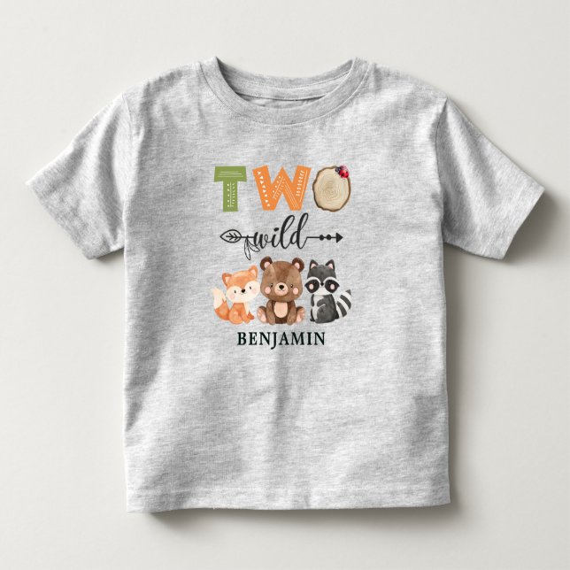 Personalized Two Wild Woodland Animal 2nd Birthday Toddler T-shirt (Front)