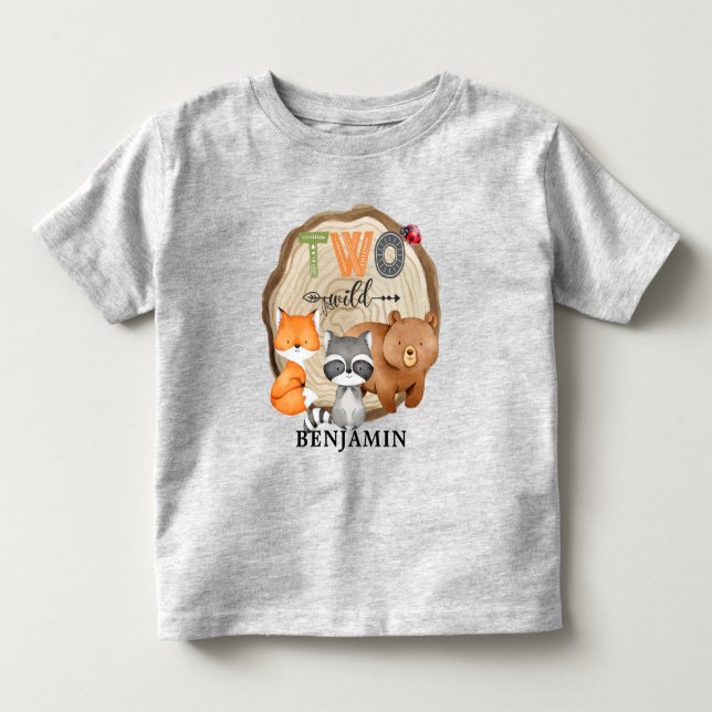 Personalized Two Wild Woodland Animal 2nd Birthday Toddler T-shirt (Front)