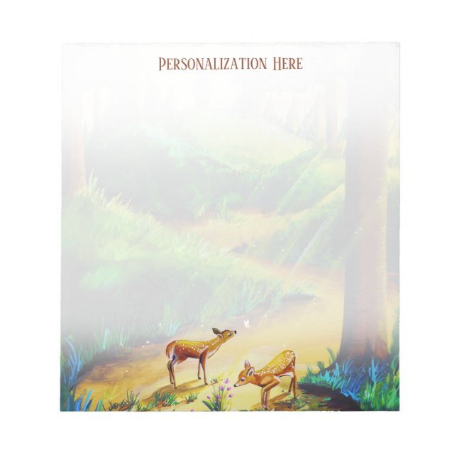 Personalized Two Woodland Fawns Notepad (Front)