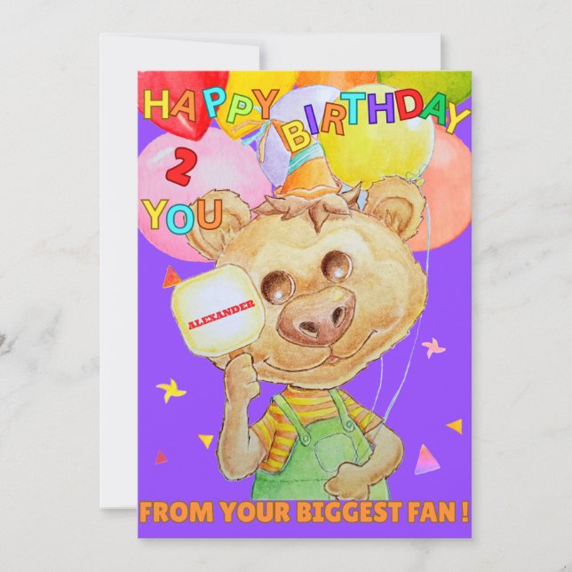Personalized two years old birthday greeting card  (Front)