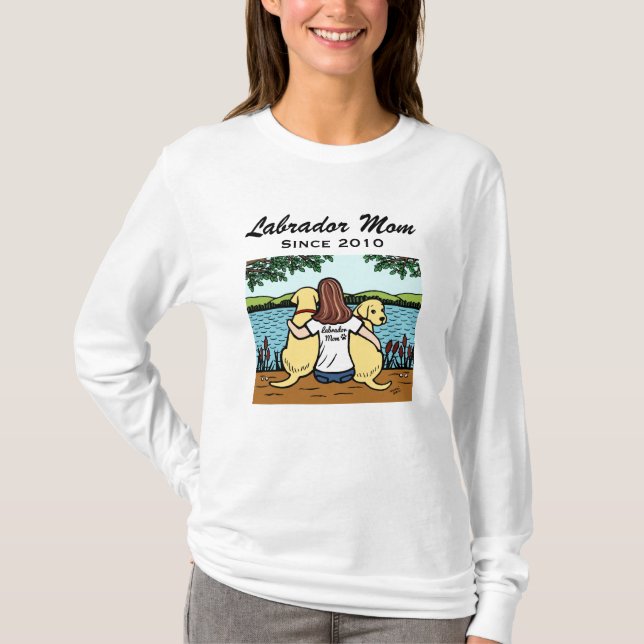 Personalized Two Yellow Labradors and Mom Long T-Shirt (Front)