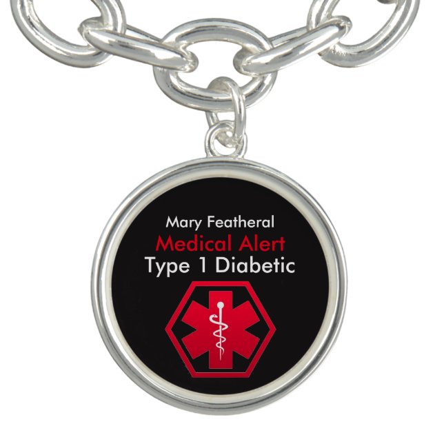 Personalized Type 1 Diabetic Medical Alert Bracelet (Design)