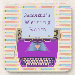Personalized Typewriter Authors Writing Room Coaster