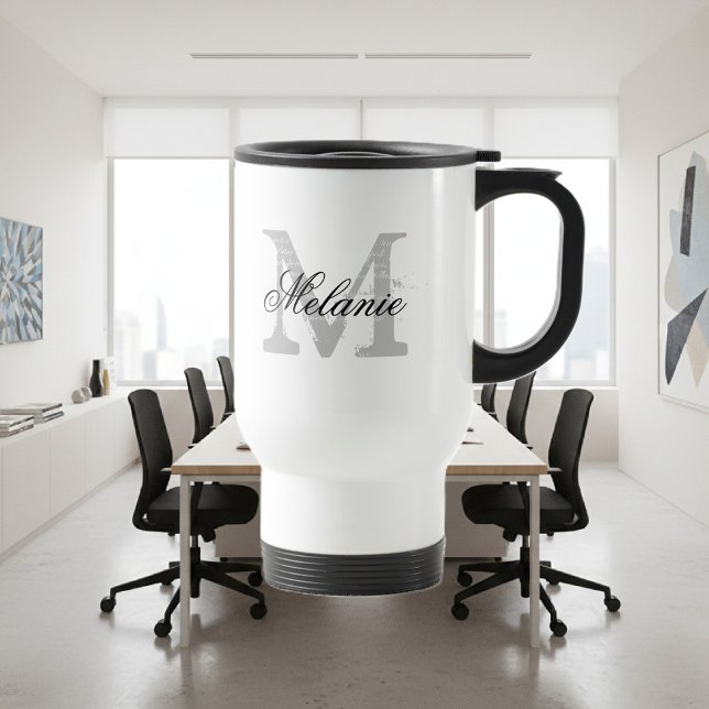 Personalized typography monogram to go travel mug (travel mug with custom monogram)