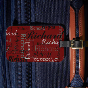 Personalized typography pattern dark-red luggage tag