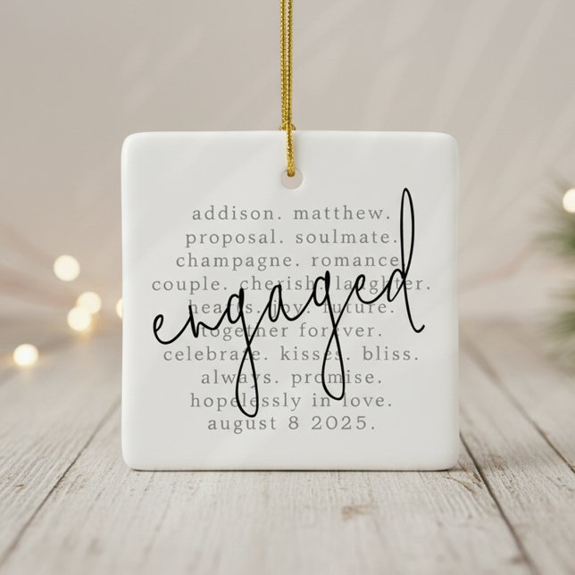 Personalized Typography Words Engaged Ceramic Ornament (Creator Uploaded)