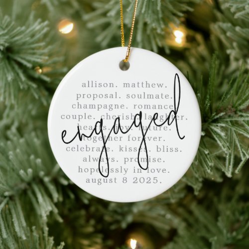 Personalized Typography Words Engaged Ceramic Ornament
