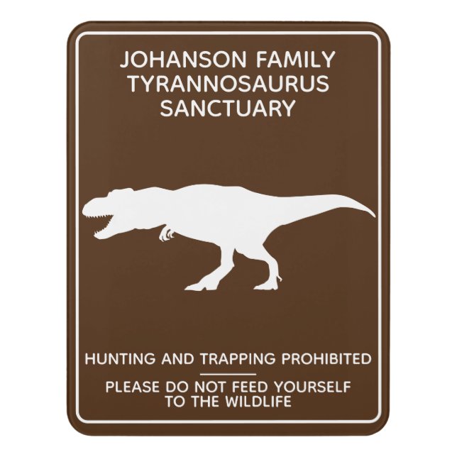 Personalized Tyrannosaurus Sanctuary Door Sign (Contemporary Vert)