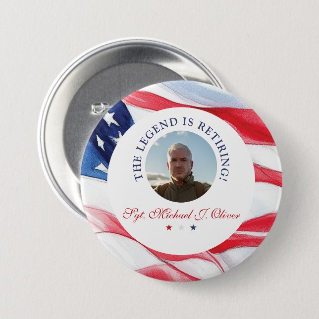 Personalized U.S. Military Retirement Photo Button (Front & Back)