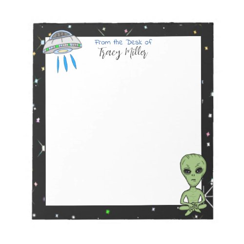 Personalized UFO and Alien on Starry Night Notepad