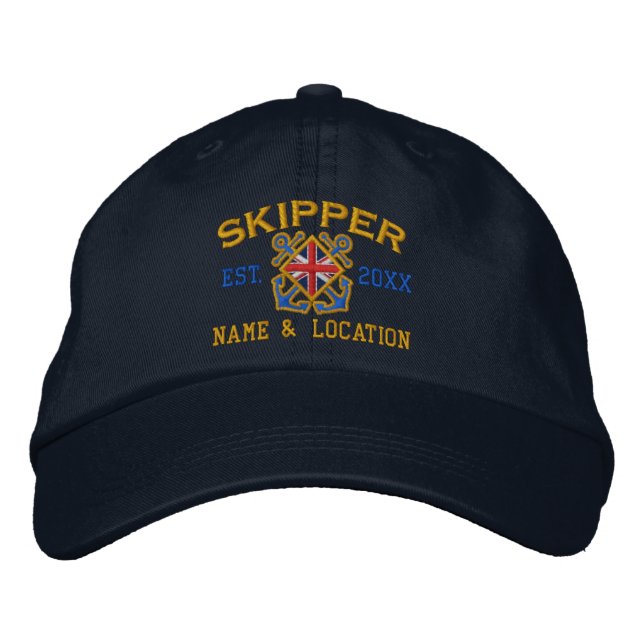 Personalized UK Flag Skipper Nautical Embroidered Baseball Hat (Front)