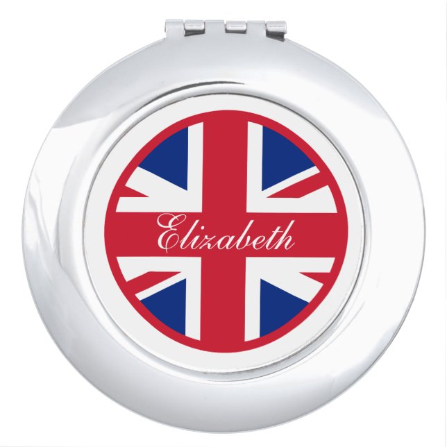 Personalized UK Union Jack British Flag Makeup Mirror (Front)