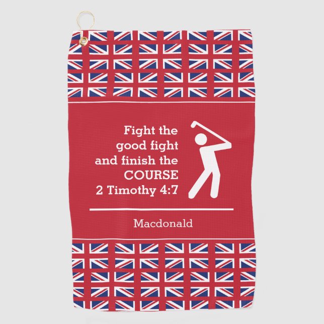 Personalized UK UNION JACK Christian Golf Towel (Front)