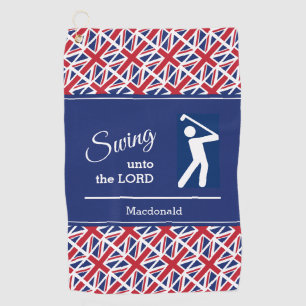 Personalized UK UNION JACK Swing Unto The Lord Golf Towel