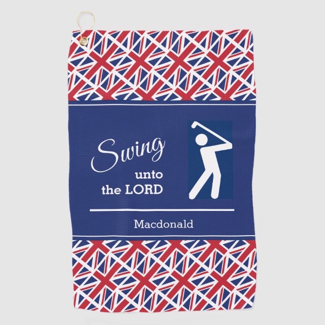 Personalized UK UNION JACK Swing Unto The Lord Golf Towel (Front)