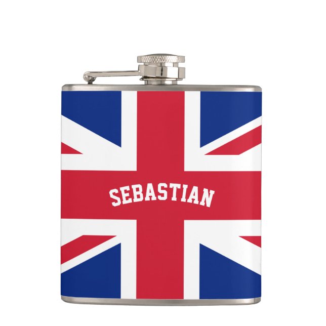 Personalized UK United Kingdom Union Jack Flag Hip Flask (Front)