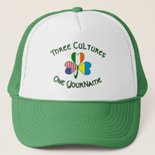 Personalized Ukraine Ireland USA Flag Shamrock Trucker Hat