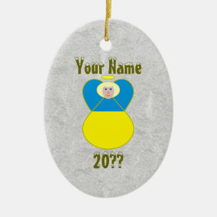 Personalized Ukrainian Angel Flag Blonde Hair Ceramic Ornament