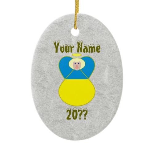 Personalized Ukrainian Angel Flag Blonde Hair Ceramic Ornament