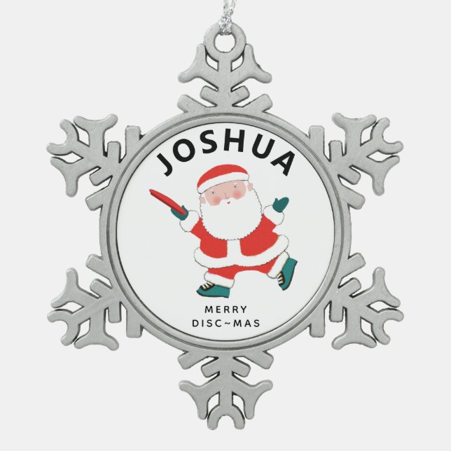 Personalized Ultimate Frisbee Holiday Gift Snowflake Pewter Christmas Ornament (Front)