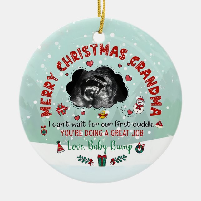 Personalized Ultrasound Ornament Grandma Can'T Wai (Front)