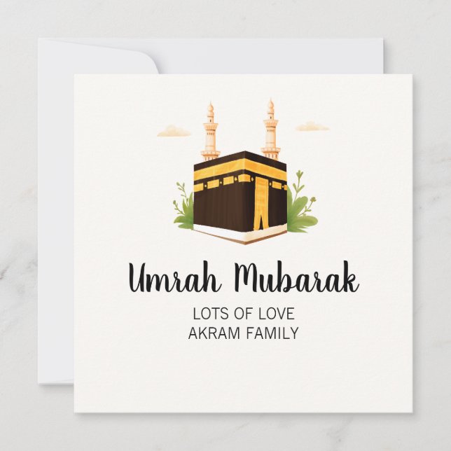 Personalized Umrah Hajj Mubarak Islamic Card (Front)