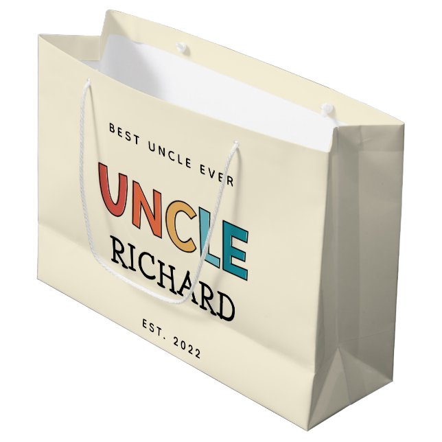 Personalized Uncle Retro Best Uncle Ever Cute Large Gift Bag (Front Angled)