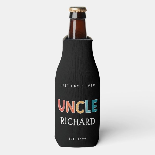 Personalized Uncle Retro Gift Best Uncle Ever Cute Bottle Cooler (Bottle Front)