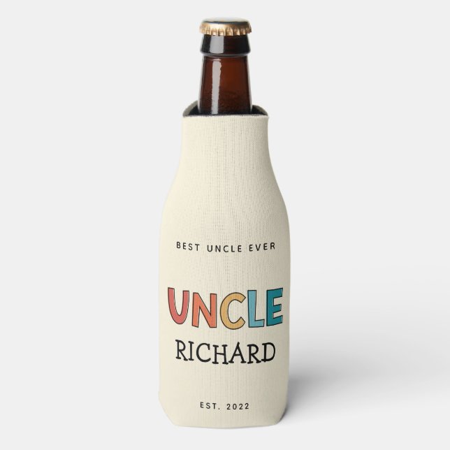 Personalized Uncle Retro Gift Best Uncle Ever Cute Bottle Cooler (Bottle Front)