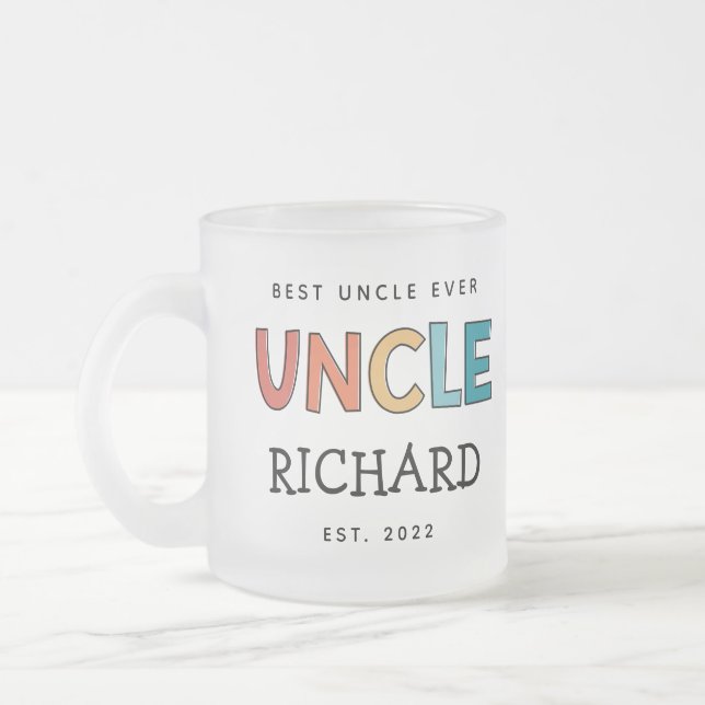 Personalized Uncle Retro Gift Best Uncle Ever Cute Frosted Glass Coffee Mug (Left)