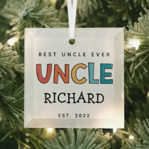 Personalized Uncle Retro Gift Best Uncle Ever Cute Glass Ornament