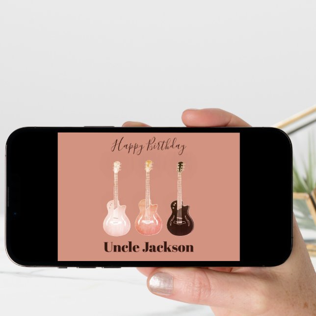 Personalized Uncle Rock n Roll Rustic Guitars Card (Front Digital)