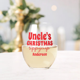 Personalized Uncle's Christmas Sippy Cup Stemless Wine Glass