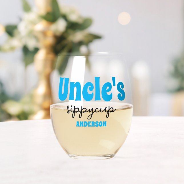 Personalized Uncle's Sippy Cup  Stemless Wine Glass (Insitu (Wedding))
