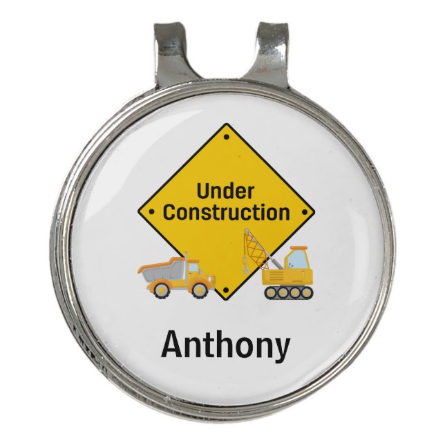Personalized Under Construction with Vehicles Golf Hat Clip (Front)