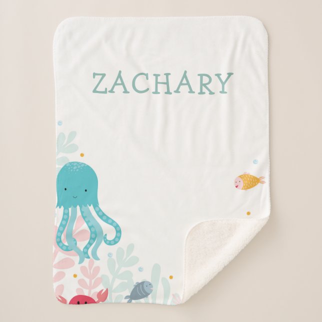 Personalized Under the Sea Baby/Kid Sherpa Blanket (Front)